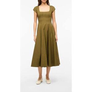 New Staud Wells Dress Olive Green Cap Sleeve Sz 2